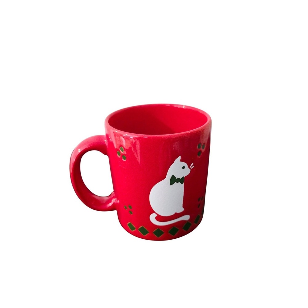 Vintage Waechtersbach Christmas Cat Mug West Germany Red Ceramic Coffee Cup